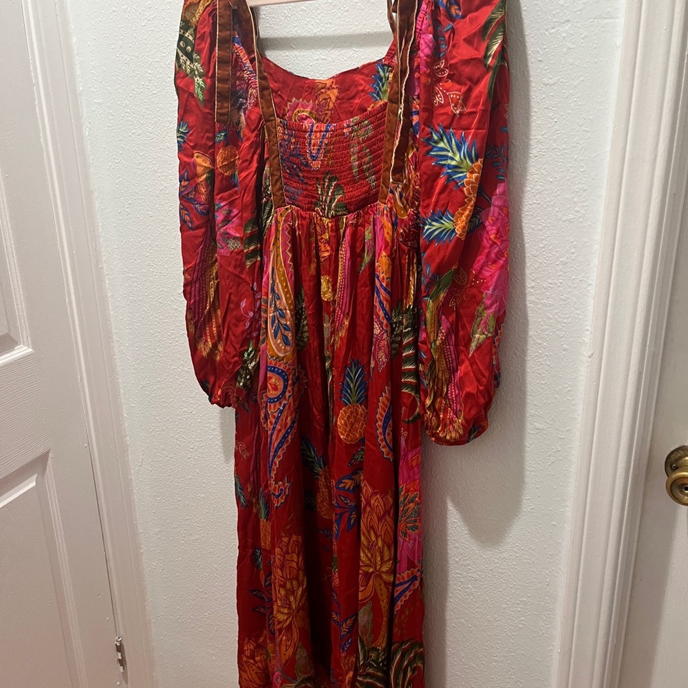 Farm Rio Floral Red Midi Dress sz M FLAWED - Picture 9 of 14
